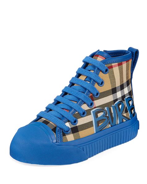 burberry boys blue plaid graffiti hitop sneakers|Boys' Burberry Sneakers & Athletic Shoes .